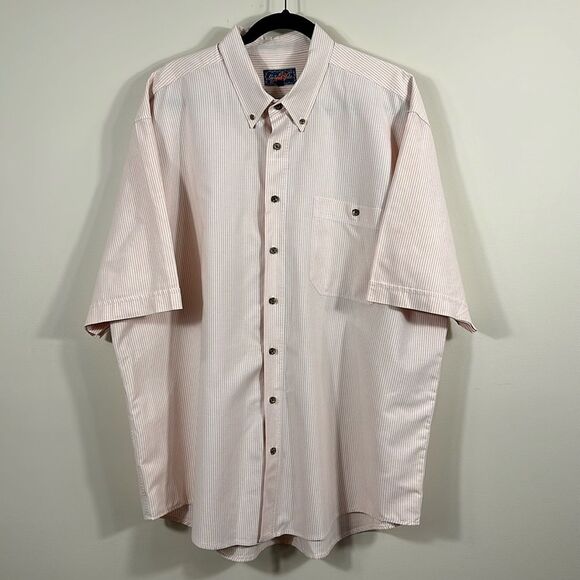 Grand Isle 100% Cotton Orange White Stripe Men Short Sleeve Button Down Shirt 2X - Picture 1 of 12
